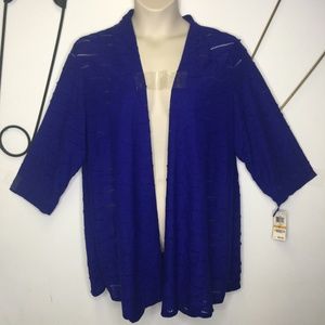 JM Collection Woman blue open front cardigan.